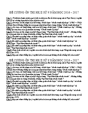 Đề cương ôn thi học kỳ 2 môn Lịch sử Lớp 9 - Năm học 2016-2017